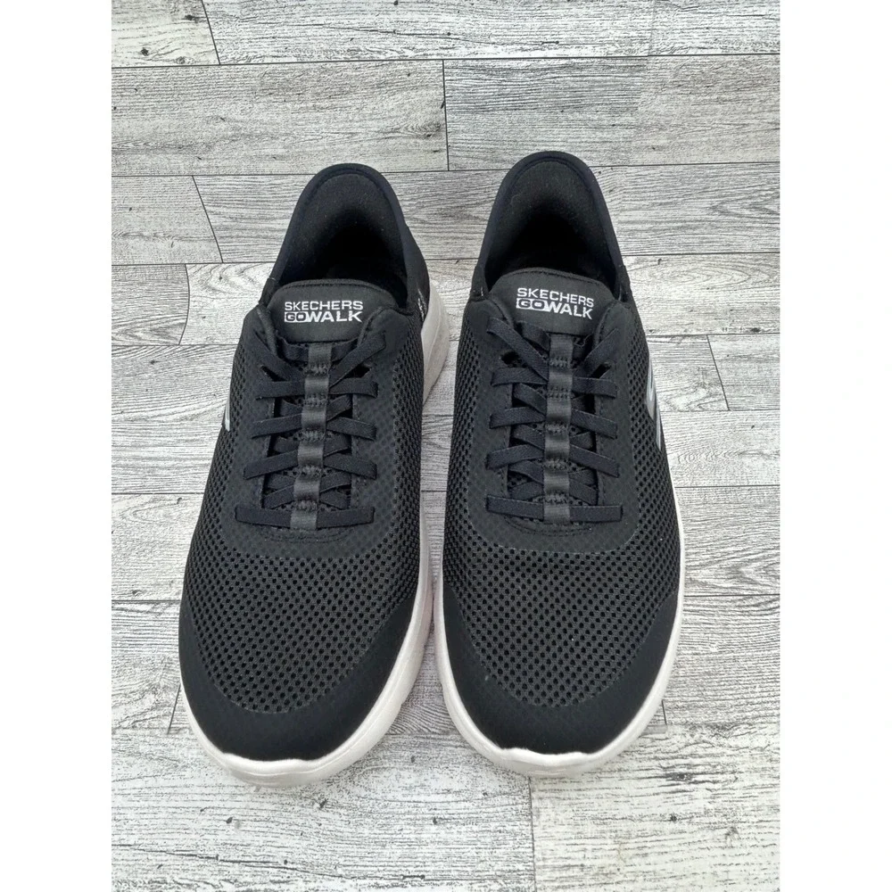 Skechers GoWalk Slip-Ins Women 8 Black White Mesh Walking Shoes 124836W Wide Fit